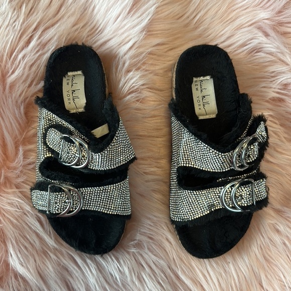 Nicole Miller New York Sparkle Jewel Studded Buckle Girly Slides Sandals - Picture 2 of 6